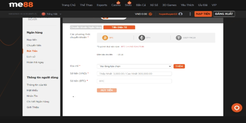 Hướng dẫn cách rút tiền tại Me88